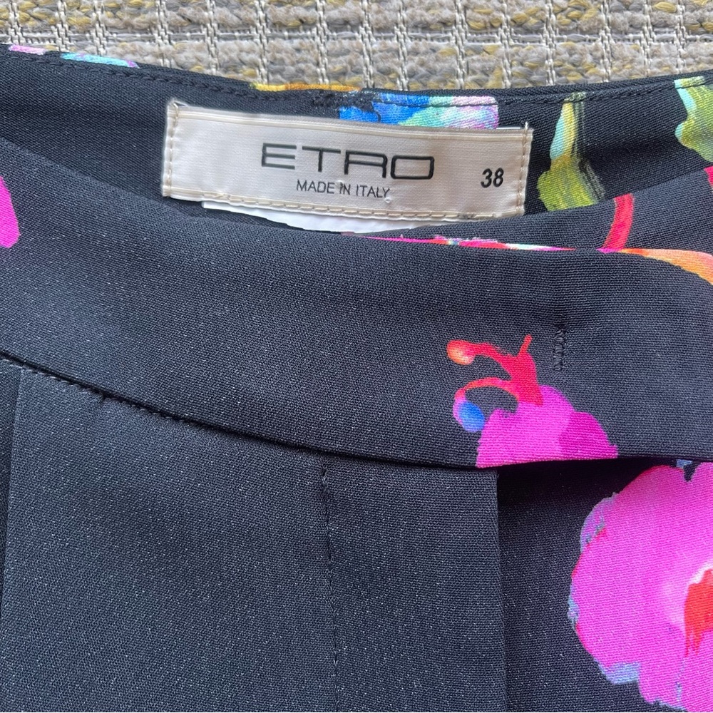 Etro Black Straight Leg Pants with Floral Design - Picture 5 of 8